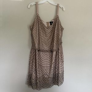 Adrianna Papell Beige Evening Cocktail Party Beaded Sequin Dress Size 22W